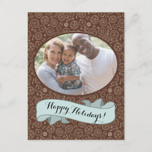 Victorian Steampunk Brown & White Gears Drawing Postcard