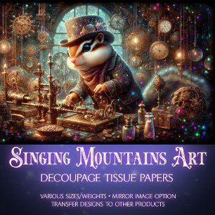 Victorian Steampunk Chipmunk Inventor Decoupage Tissue Paper