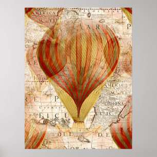 Victorian Steampunk Collage of Hot Air Balloons Poster