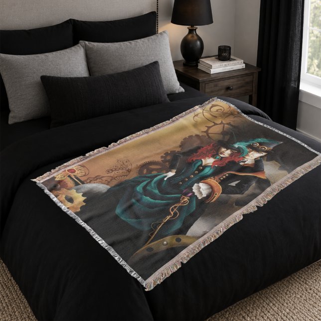 Victorian Steampunk Couple Elegance Romance  Throw Blanket (Creator Uploaded)