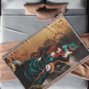 Victorian Steampunk Couple Elegance Romance  Throw Blanket