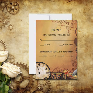 Victorian Steampunk Couple RSVP Card