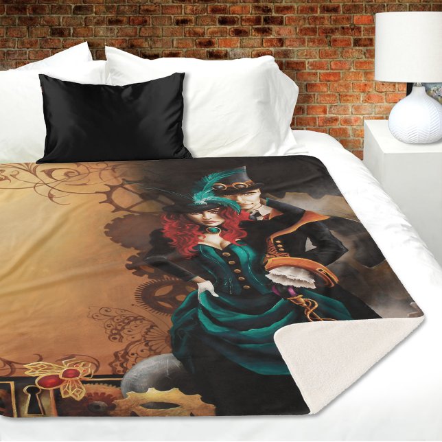 Victorian Steampunk Couple Sherpa Blanket (Creator Uploaded)