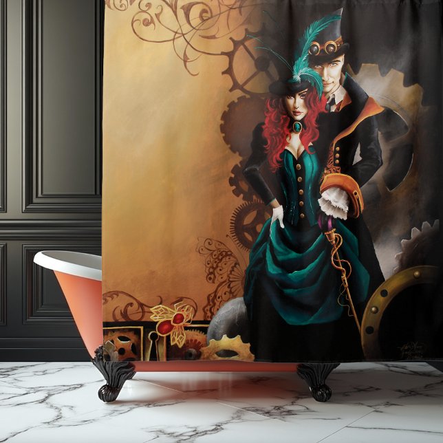 Victorian Steampunk Couple Shower Curtain (Creator Uploaded)