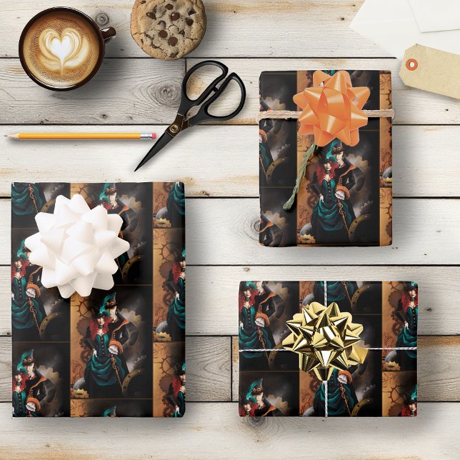 Victorian Steampunk Couple Wrapping Paper Sheet (Creator Uploaded)