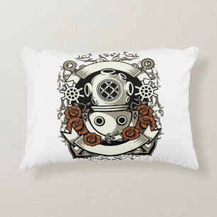 Victorian Steampunk Deep Sea Diver Red Roses Decorative Cushion