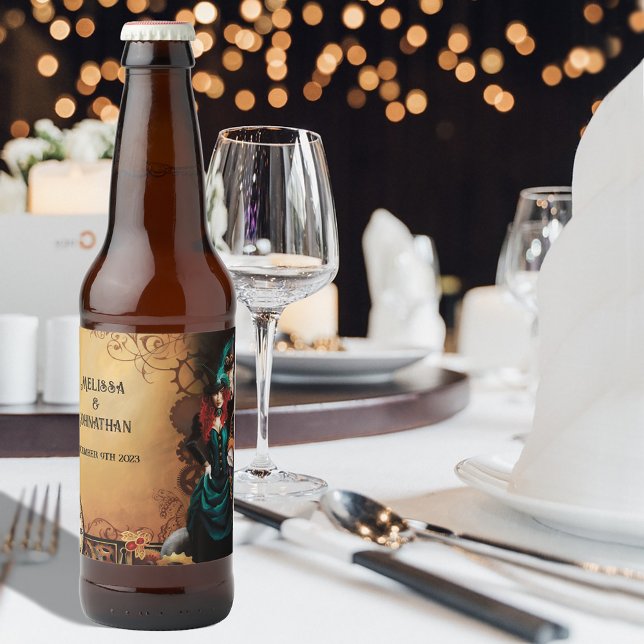 Victorian Steampunk Elegance Wedding Beer Bottle Label (Creator Uploaded)
