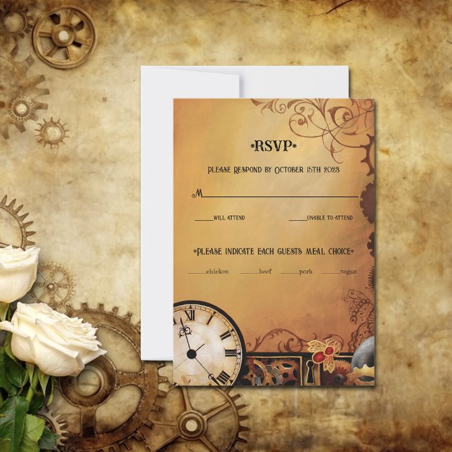 Victorian Steampunk Elegance Wedding RSVP Card (Creator Uploaded)