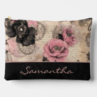 Victorian Steampunk Floral Pink and Black Velvet