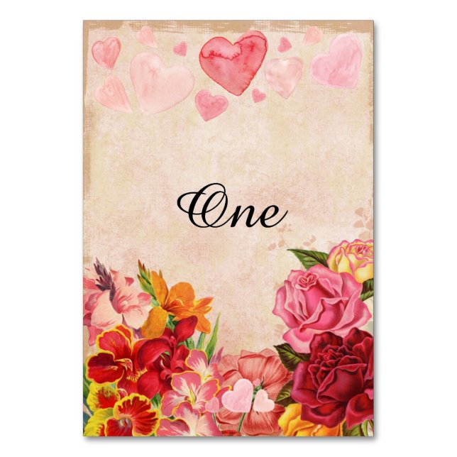 Victorian Steampunk Flowers Hearts Anniversary Table Number (Front)