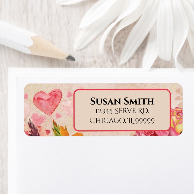 Victorian Steampunk Flowers Hearts Return Address (Insitu)