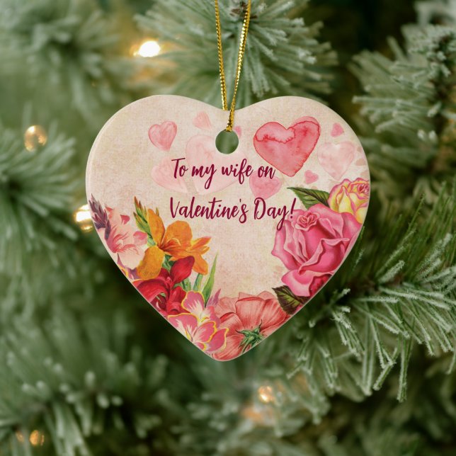 Victorian Steampunk Flowers Hearts Valentine's Day Ceramic Tree Decoration (Tree)