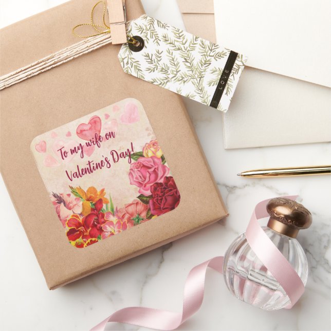 Victorian Steampunk Flowers Hearts Valentine's Day Square Sticker (Gifting)