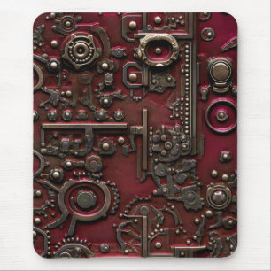 Victorian Steampunk Gear Burgundy Red Mouse Mat