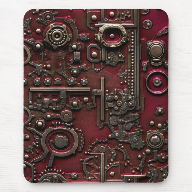 Victorian Steampunk Gear Burgundy Red Mouse Mat (Front)