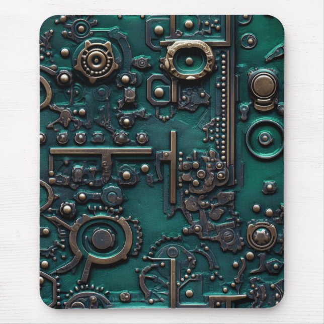 Victorian Steampunk Gear Emerald Green Mouse Mat (Front)
