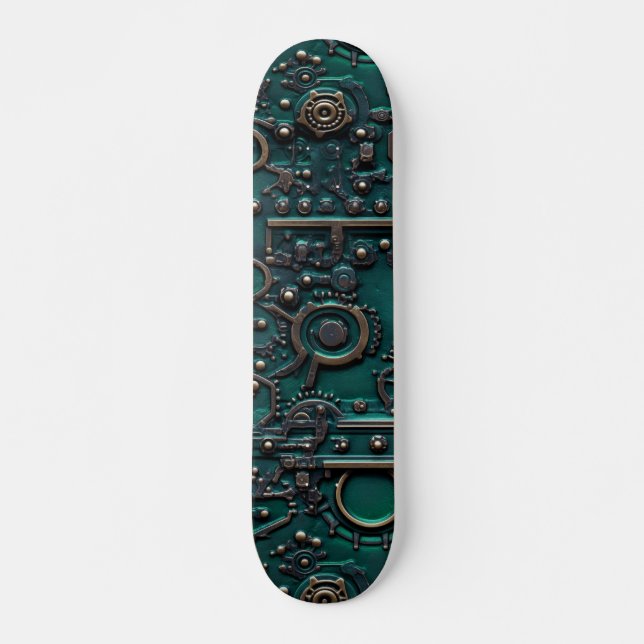 Victorian Steampunk Gear Emerald Green Skateboard (Front)