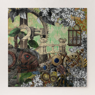 Victorian Steampunk Gears, Clock, Binoculars Jigsaw Puzzle