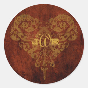 Victorian Steampunk Gears Heart Monogram Classic Round Sticker