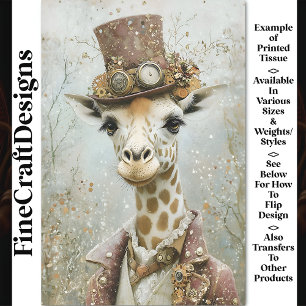 Victorian Steampunk Giraffe, Top Hat CA5 Decoupage Tissue Paper
