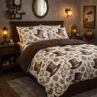 Victorian Steampunk Hat and Clockwork Pattern Pillowcase
