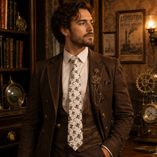 Victorian Steampunk Hat and Clockwork Pattern Tie