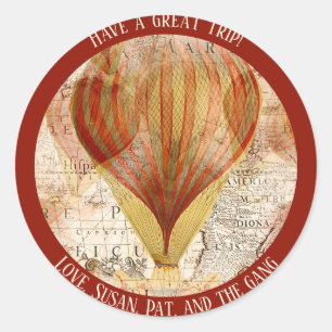 Victorian Steampunk Hot Air Balloons Map Classic Round Sticker
