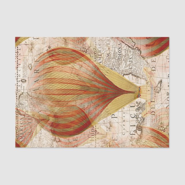 Victorian Steampunk Hot Air Balloons Map Tissue Paper (Front)