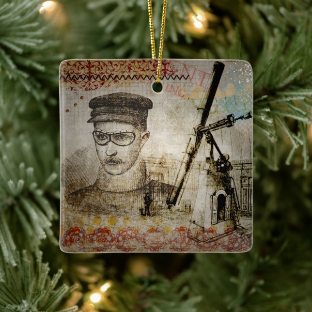Victorian Steampunk Inventor Scientist Telescope Ceramic Ornament (Tree)