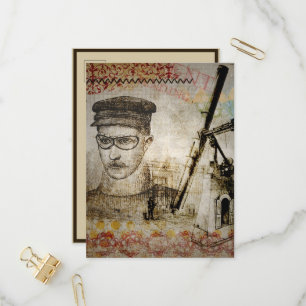 Victorian Steampunk Inventor Scientist Telescope Invitation Postcard