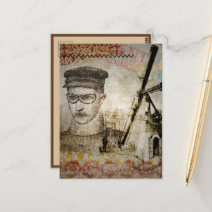 Victorian Steampunk Inventor Scientist Telescope Postcard
