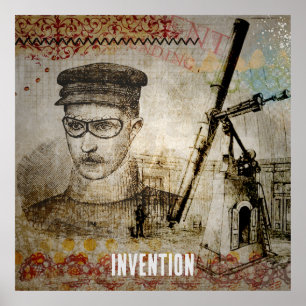 Victorian Steampunk Inventor Scientist Telescope Poster
