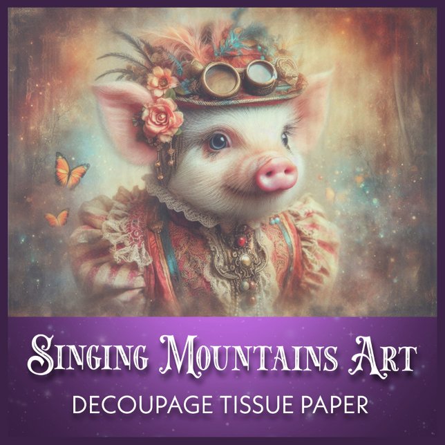 Victorian Steampunk Lady Pig Decoupage Tissue Paper (Creator Uploaded)