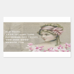 Victorian Steampunk Lady Pink Newspaper Address Rectangular Sticker