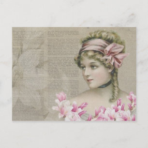 Victorian Steampunk Lady Pink Newspaper Postcard