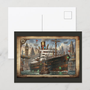 Victorian Steampunk Leviathan Steamship Postcard
