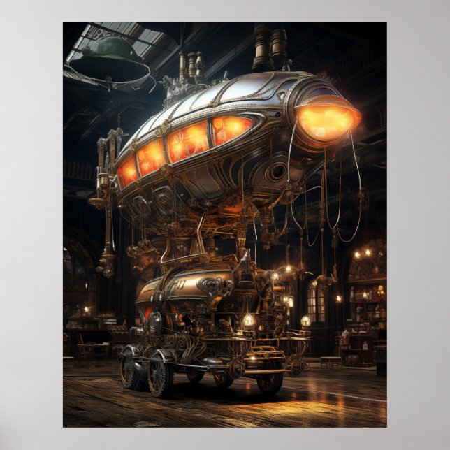 Victorian Steampunk Library Antique Zeppelin Model Poster (Front)