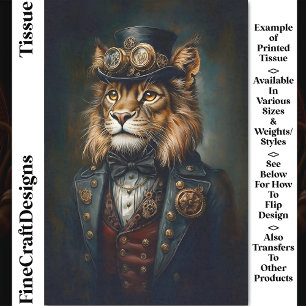 Victorian Steampunk Lion Portrait CH9 Decoupage Tissue Paper
