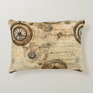 Victorian Steampunk Machinery Sepia Brown Decorative Cushion
