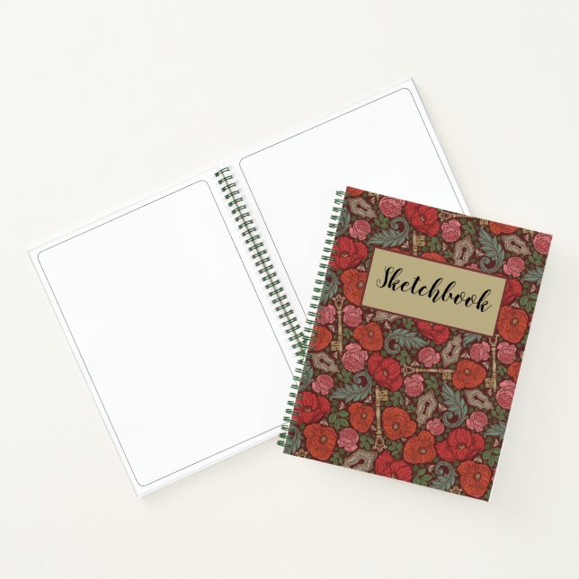 Victorian Steampunk Old Lock Key Poppy Sketchbook Notebook (Inside)