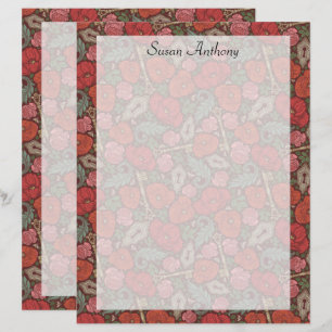 Victorian Steampunk Old Lock Key Red Poppies Paper