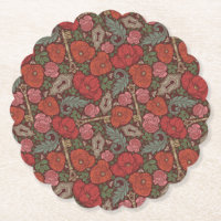 Victorian Steampunk Old Lock Key Red Poppies