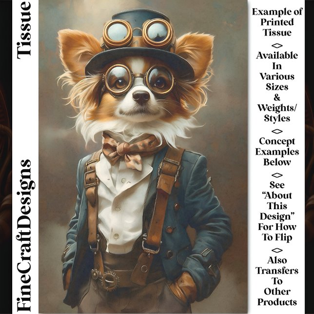 Victorian Steampunk Papillon Dog CP8 Decoupage Tissue Paper (Creator Uploaded)