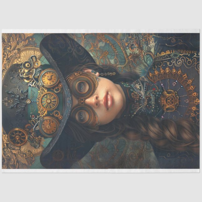 Victorian Steampunk Portrait Andrea Decoupage Tissue Paper (Front)