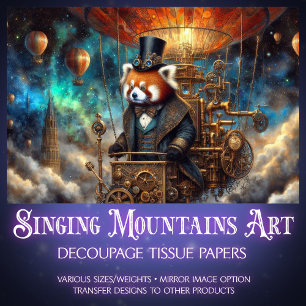 Victorian Steampunk Red Panda Flight Decoupage  Tissue Paper
