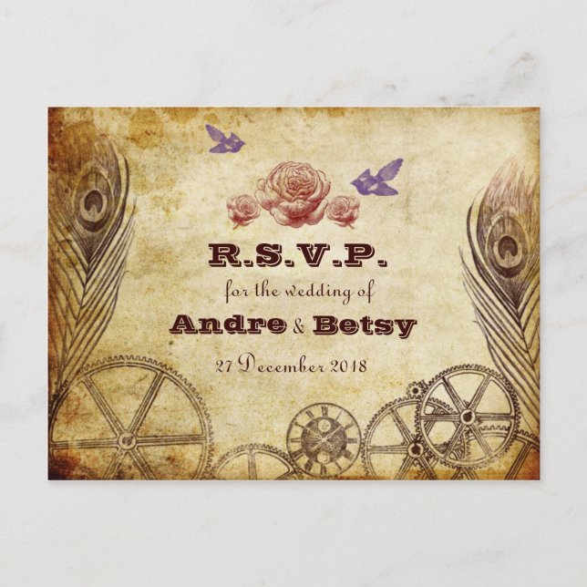 Victorian Steampunk RSVP Postcard (Front)