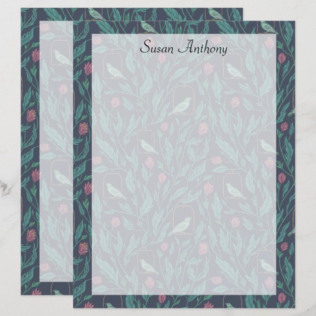 Victorian Steampunk Vintage Bird in Garden Paper (Front/Back)