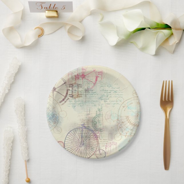 Victorian Steampunk | Watercolor Grunge Pastel Paper Plate (Wedding)