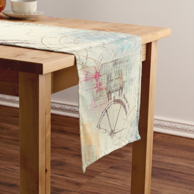 Victorian Steampunk | Watercolor Grunge Pastel Short Table Runner (In Situ)