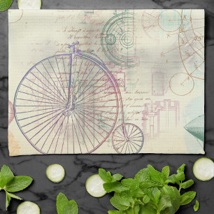 Victorian Steampunk   Watercolor Grunge Pastel Tea Towel